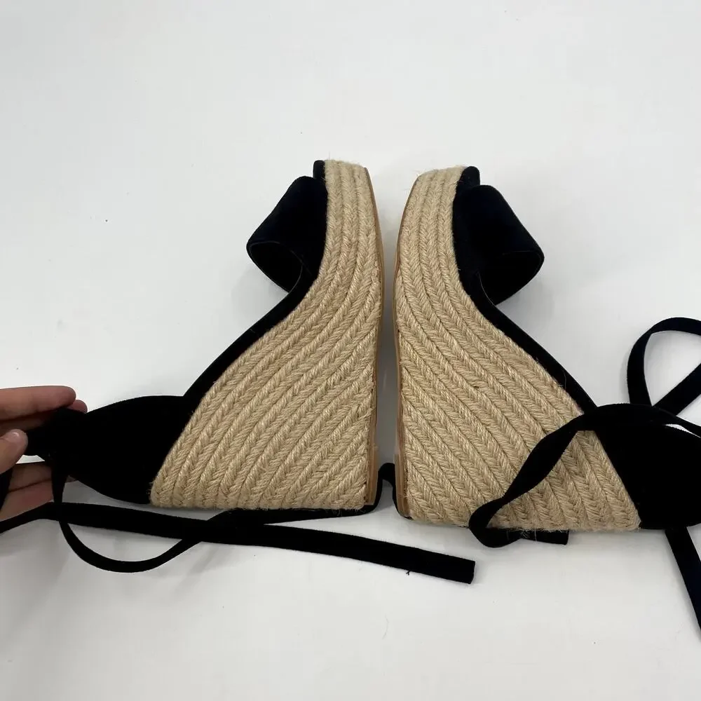 Raye 8.5 Black Wedge lace up espadrilles